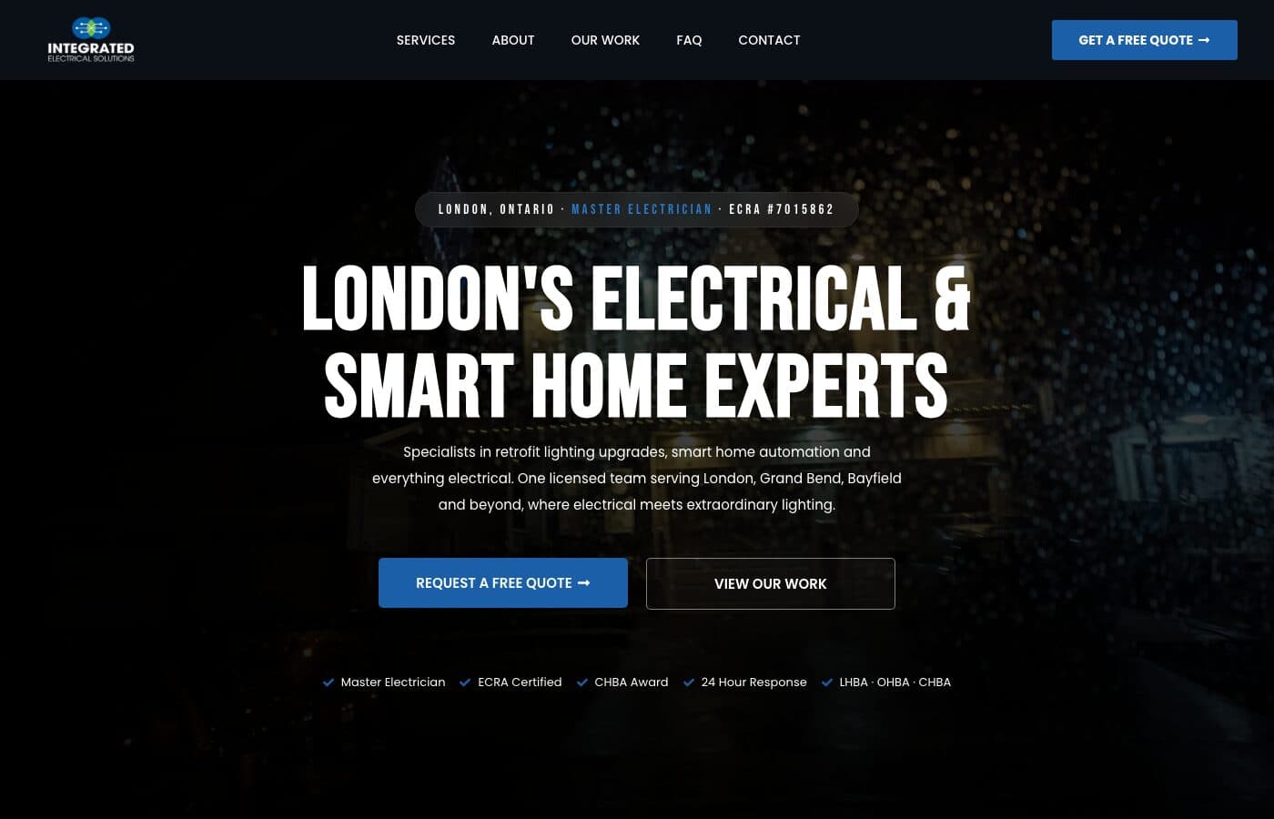 IES London website, Electrical & smart home, built by Launch & Found in London Ontario