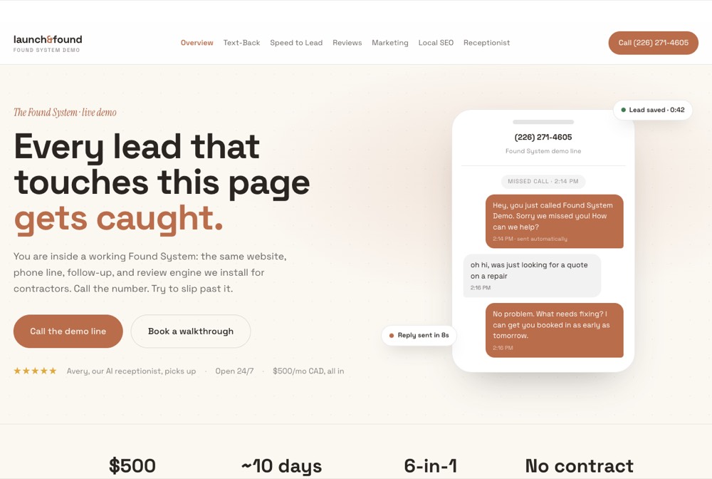 The professional website you get with the Found System